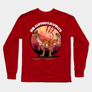 Dilophosaurus Dinosaur Design With Background Long Sleeve T-Shirt